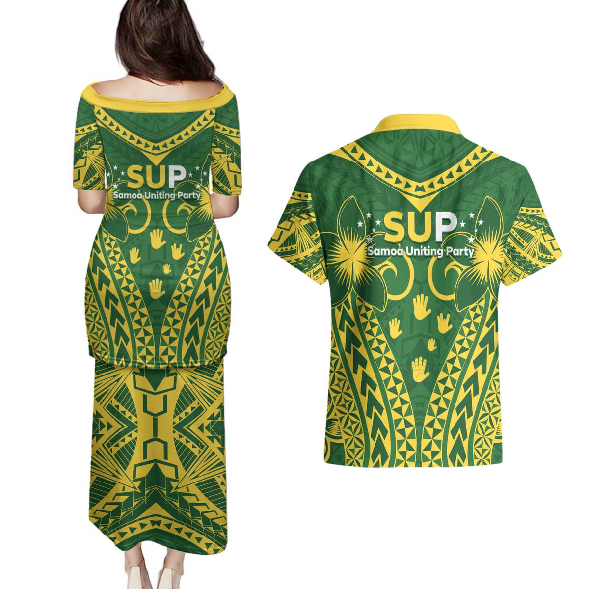 Samoa SUP Couples Matching Puletasi and Hawaiian Shirt Samoan Coat Of Arms - Polynesian Pride