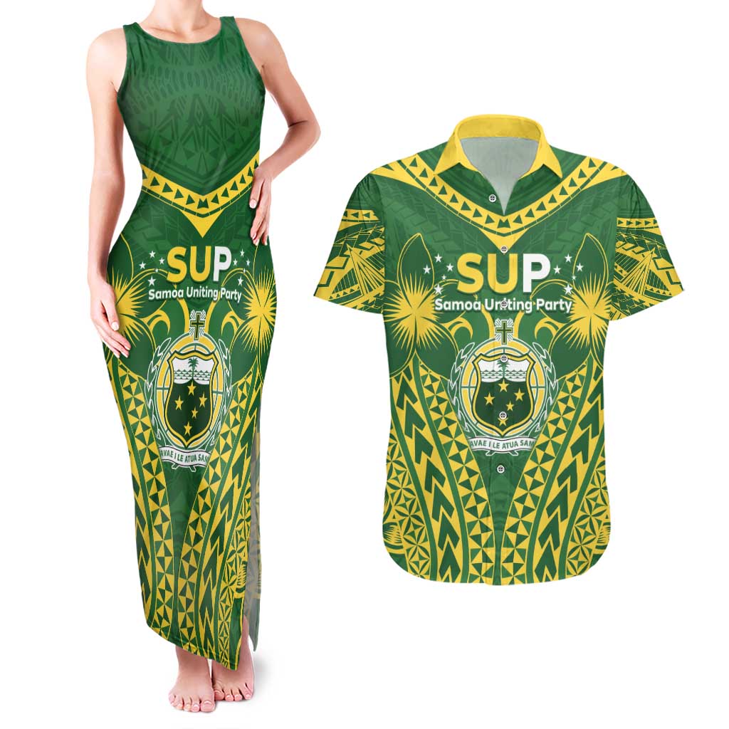 Samoa SUP Couples Matching Tank Maxi Dress and Hawaiian Shirt Samoan Coat Of Arms - Polynesian Pride