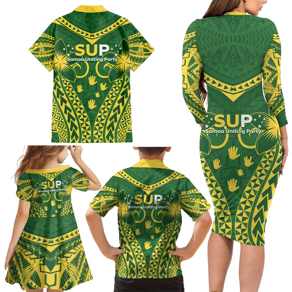 Samoa SUP Family Matching Long Sleeve Bodycon Dress and Hawaiian Shirt Samoan Coat Of Arms - Polynesian Pride