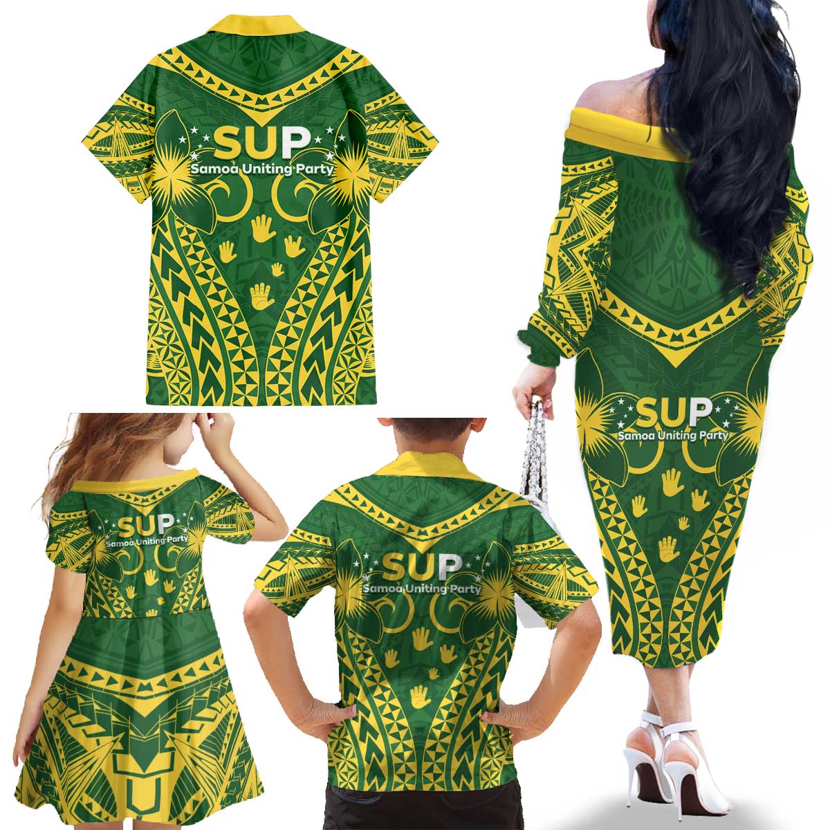 Samoa SUP Family Matching Off The Shoulder Long Sleeve Dress and Hawaiian Shirt Samoan Coat Of Arms - Polynesian Pride
