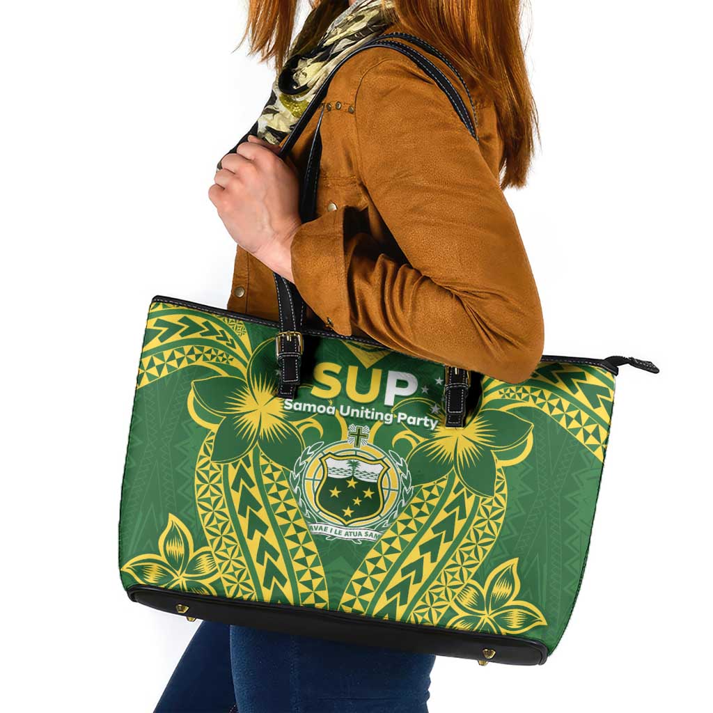 Samoa SUP Leather Tote Bag Samoan Coat Of Arms LT05 Green - Polynesian Pride