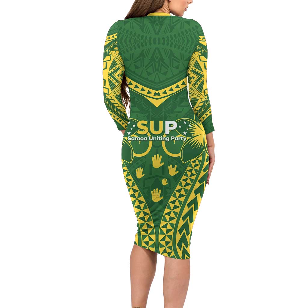 Samoa SUP Long Sleeve Bodycon Dress Samoan Coat Of Arms - Polynesian Pride