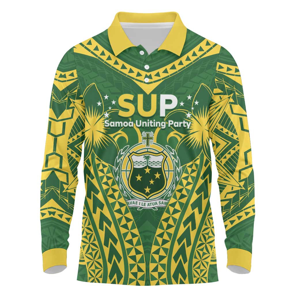 Samoa SUP Long Sleeve Polo Shirt Samoan Coat Of Arms - Polynesian Pride