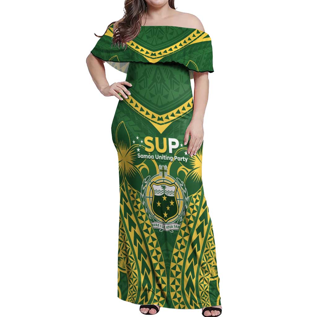 Samoa SUP Off Shoulder Maxi Dress Samoan Coat Of Arms - Polynesian Pride