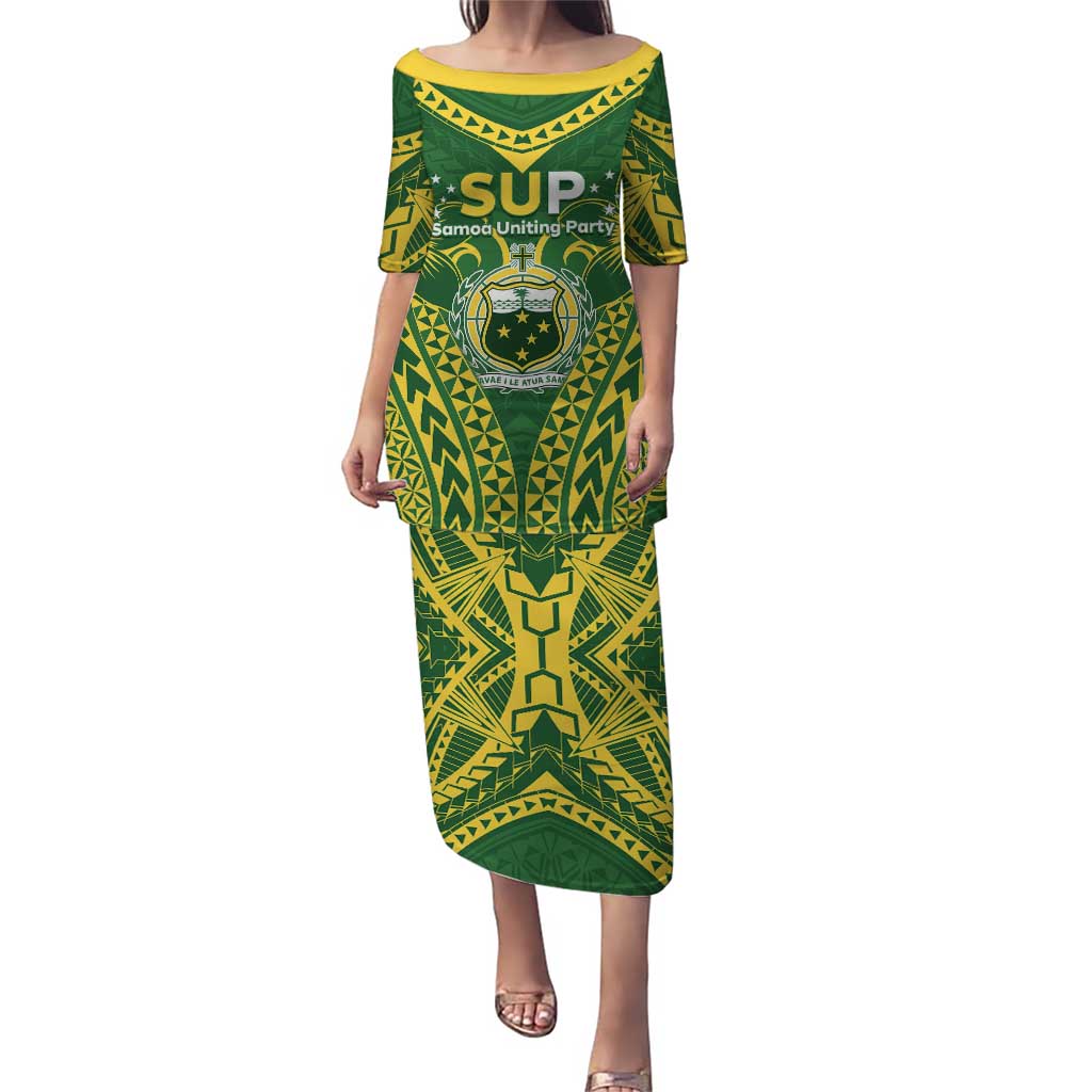 Samoa SUP Puletasi Samoan Coat Of Arms LT05 Long Dress Green - Polynesian Pride