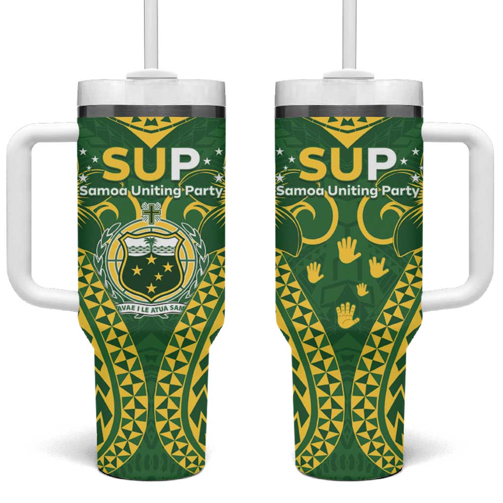 Samoa SUP Tumbler With Handle Samoan Coat Of Arms LT05 One Size: 40 oz Green - Polynesian Pride