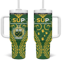 Samoa SUP Tumbler With Handle Samoan Coat Of Arms LT05 One Size: 40 oz Green - Polynesian Pride