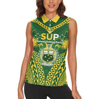 Samoa SUP Women Sleeveless Polo Shirt Samoan Coat Of Arms - Polynesian Pride