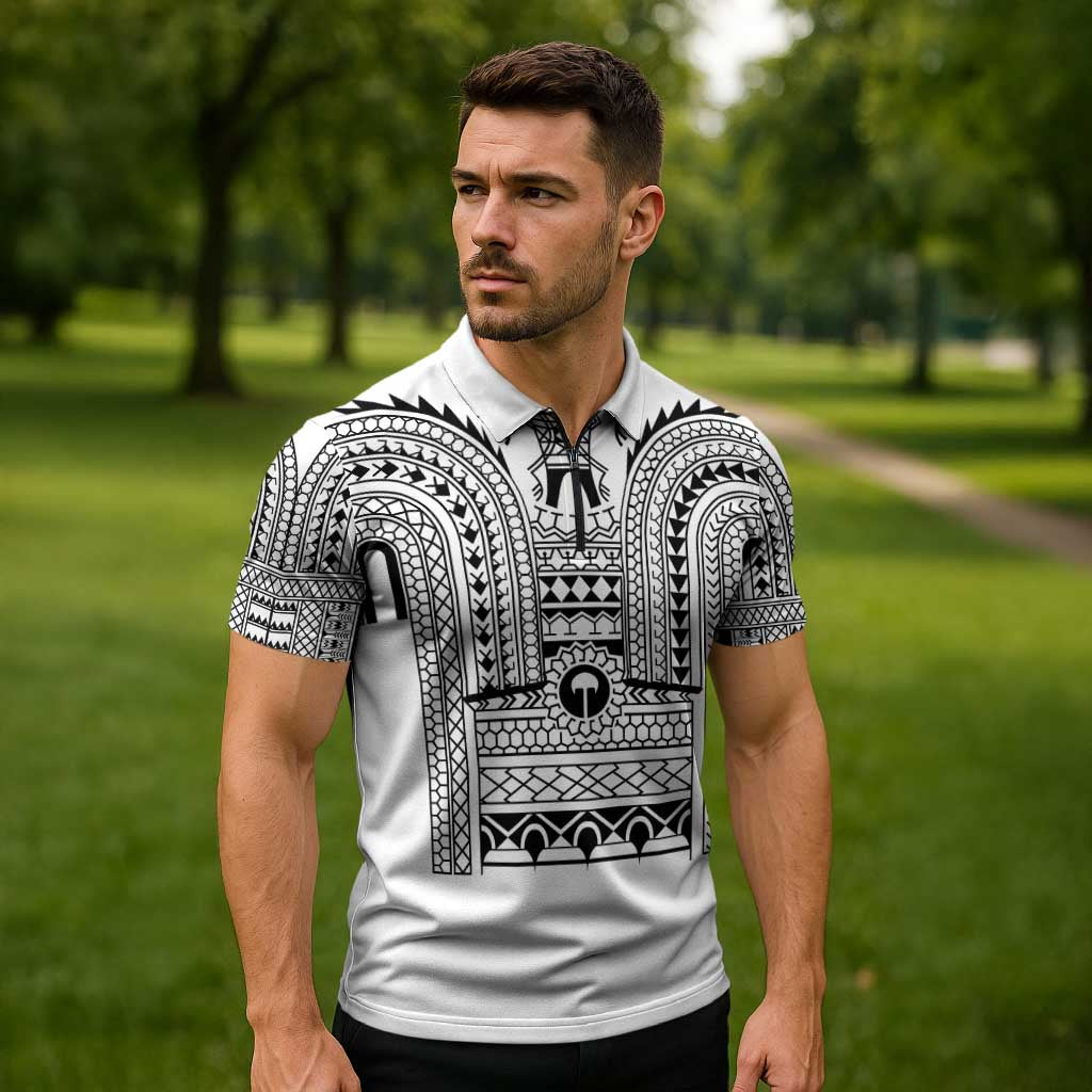 Philippines Igorot Tribal Art Tattoo White Zipper Polo Shirt - Polynesian Pride