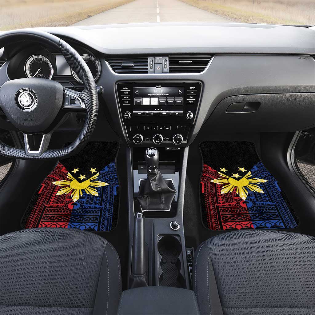 Philippines Sun Star Car Mats Igorot Tribal Inspiration LT05 Set 2pcs - Front Black - Polynesian Pride