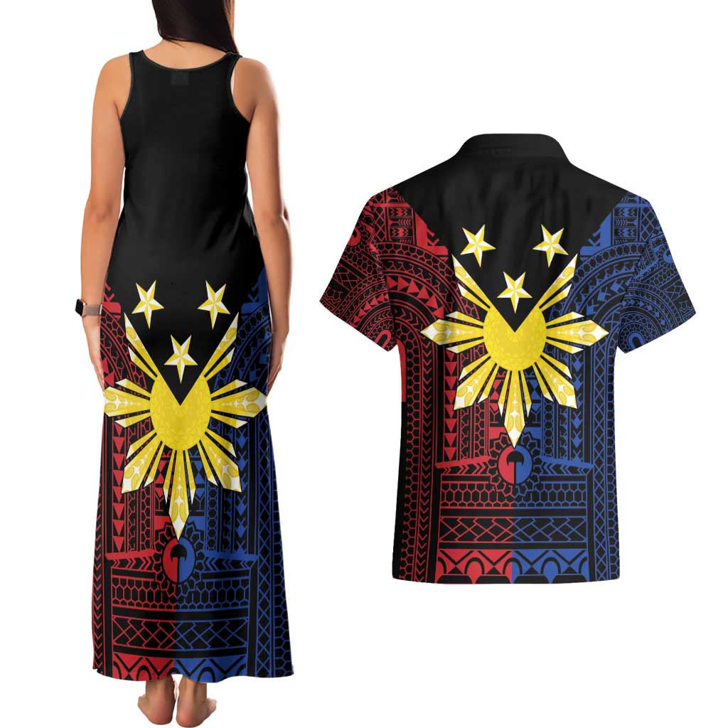 Philippines Sun Star Couples Matching Tank Maxi Dress and Hawaiian Shirt Igorot Tribal Inspiration LT05 - Polynesian Pride