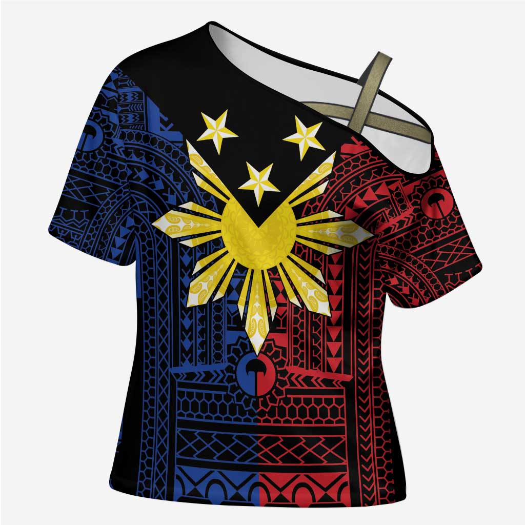 Philippines Sun Star Cross Shoulder Shirt Igorot Tribal Inspiration - Polynesian Pride