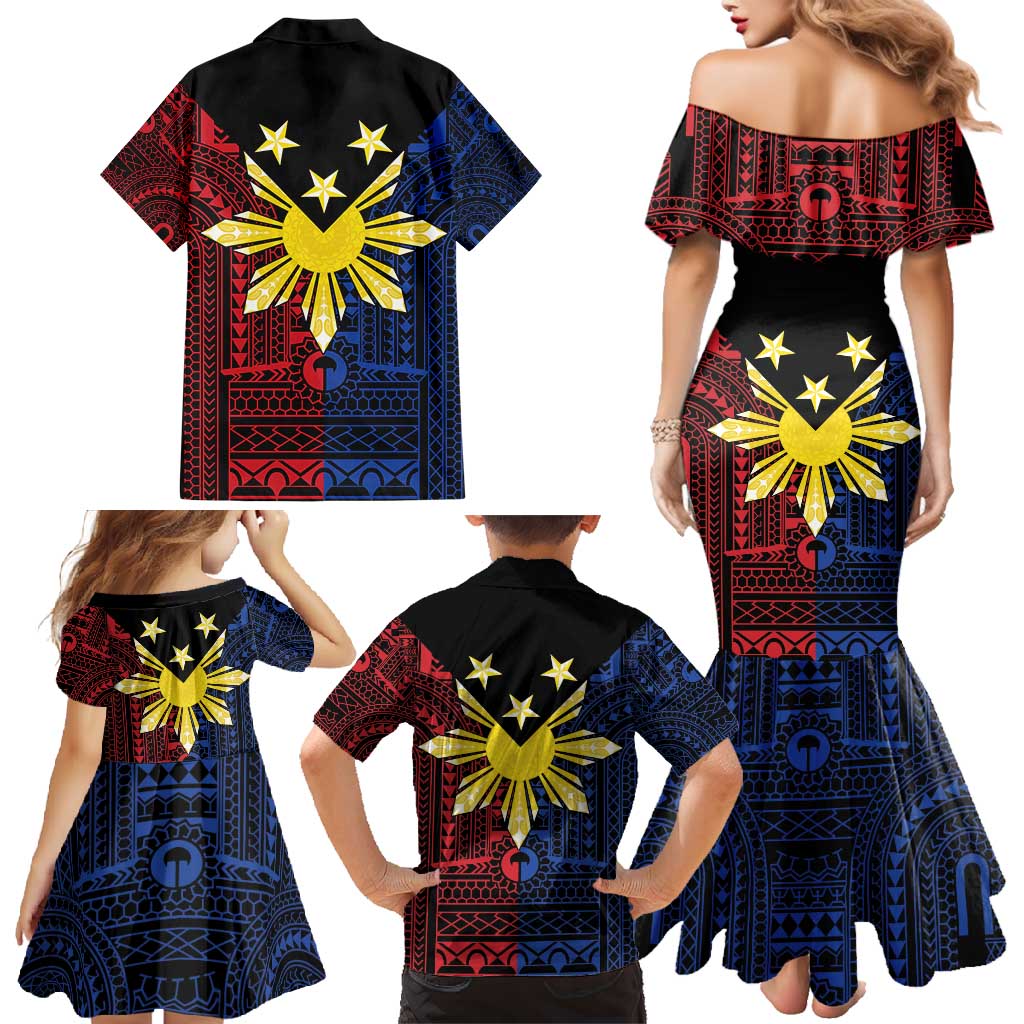 Philippines Sun Star Family Matching Mermaid Dress and Hawaiian Shirt Igorot Tribal Inspiration - Polynesian Pride