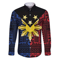 Philippines Sun Star Family Matching Puletasi and Hawaiian Shirt Igorot Tribal Inspiration LT05 Dad's Shirt - Long Sleeve Black - Polynesian Pride