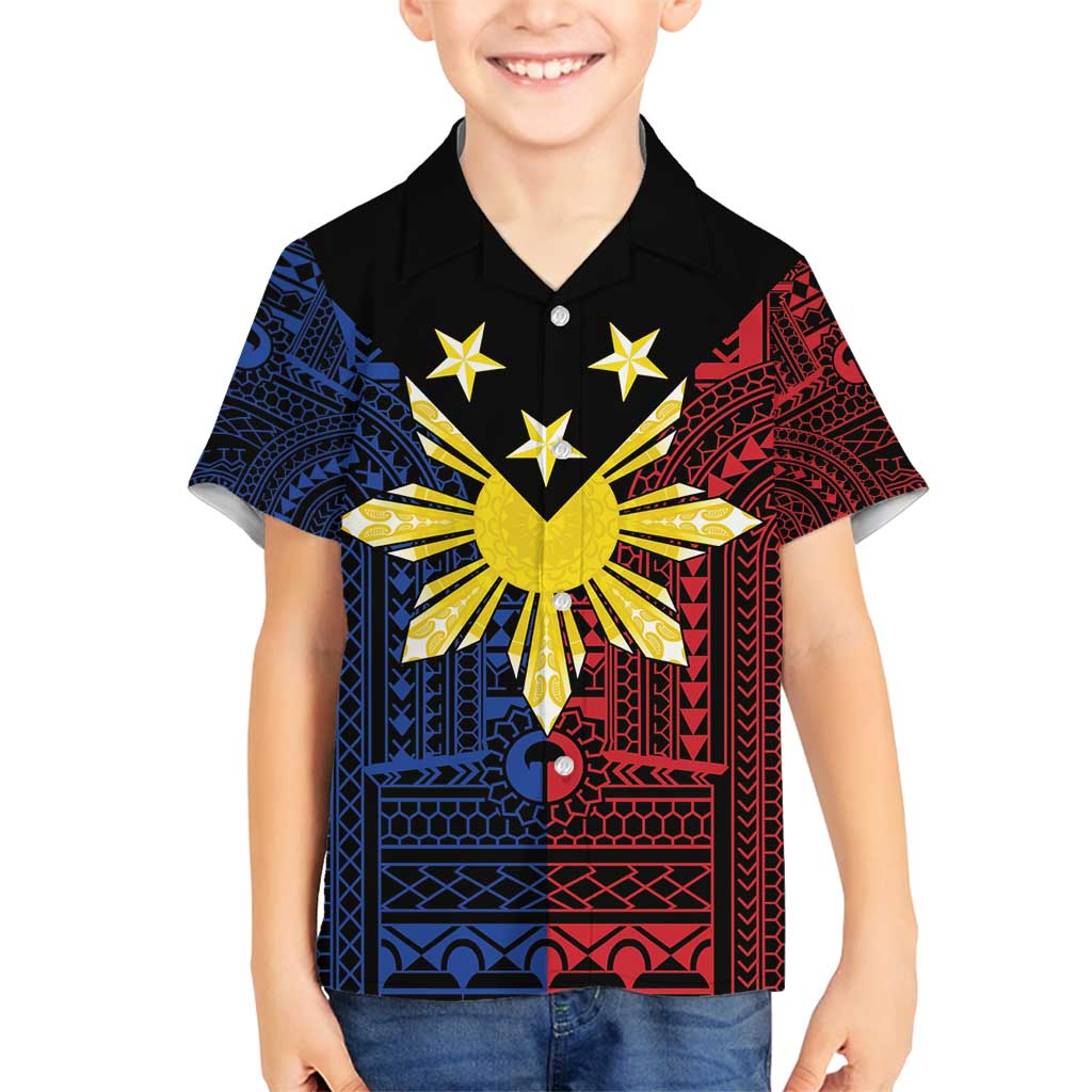 Philippines Sun Star Family Matching Puletasi and Hawaiian Shirt Igorot Tribal Inspiration LT05 Son's Shirt Black - Polynesian Pride