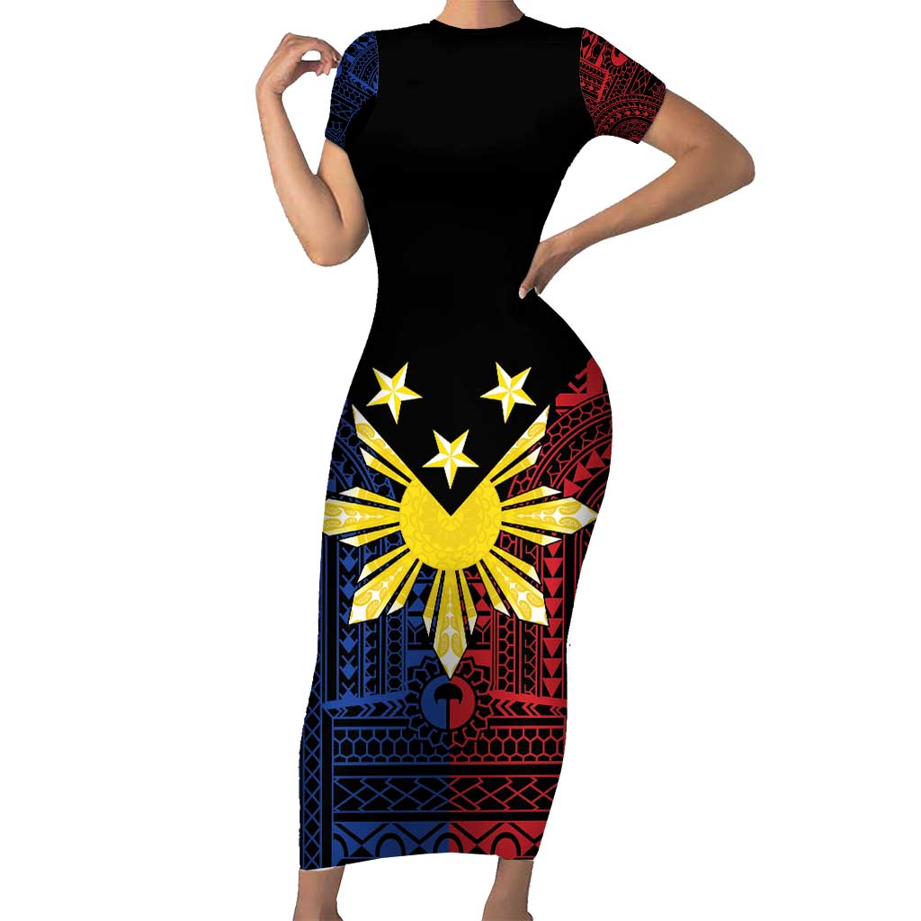 Philippines Sun Star Family Matching Short Sleeve Bodycon Dress and Hawaiian Shirt Igorot Tribal Inspiration - Polynesian Pride