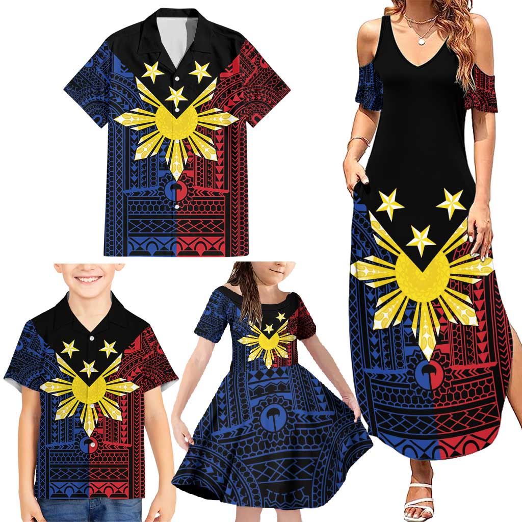 Philippines Sun Star Family Matching Summer Maxi Dress and Hawaiian Shirt Igorot Tribal Inspiration - Polynesian Pride