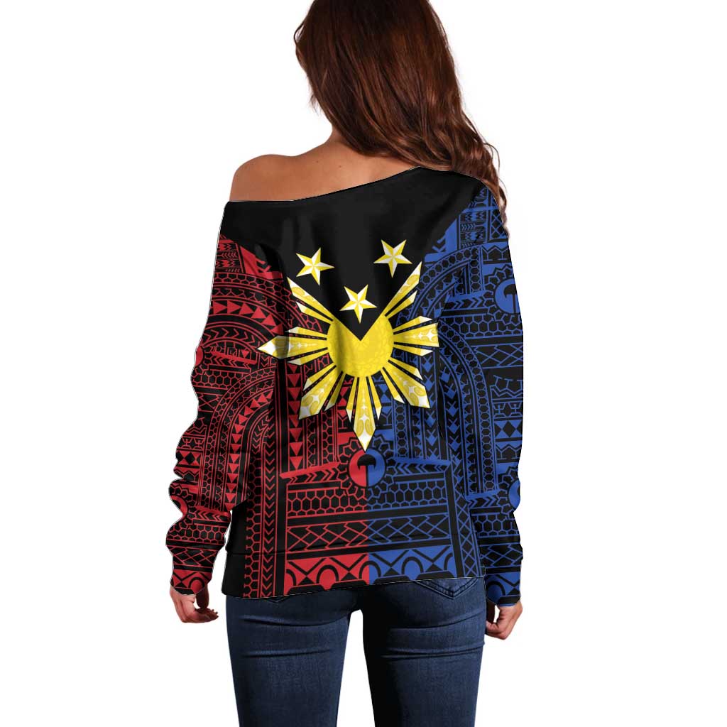 Philippines Sun Star Off Shoulder Sweater Igorot Tribal Inspiration - Polynesian Pride