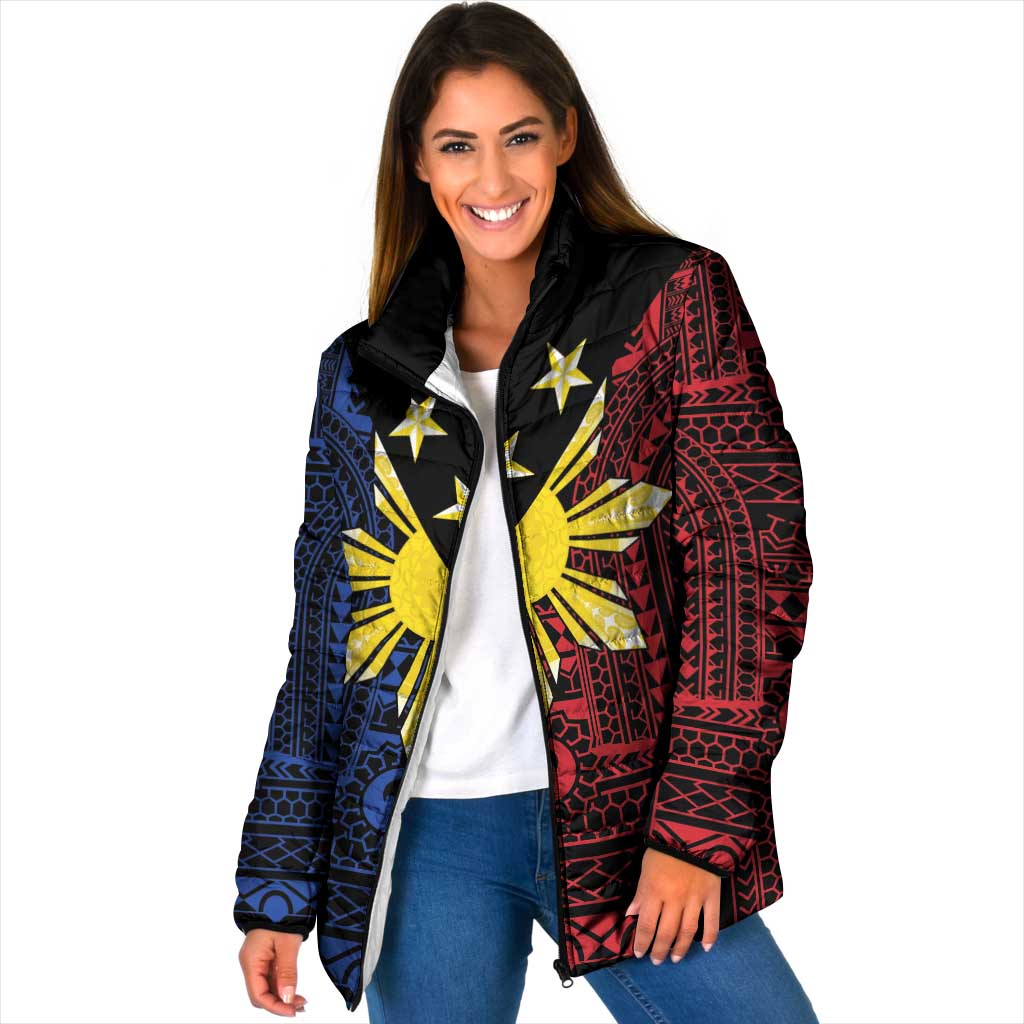 Philippines Sun Star Padded Jacket Igorot Tribal Inspiration LT05 Women Black - Polynesian Pride