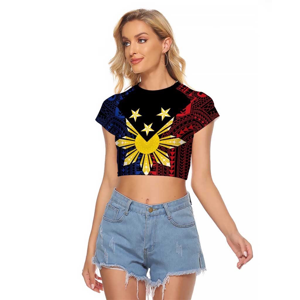 Philippines Sun Star Raglan Cropped T Shirt Igorot Tribal Inspiration - Polynesian Pride