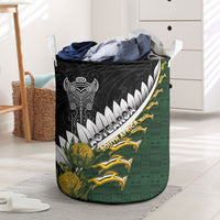 Rugby New Zealand And South Africa Laundry Basket Silver Fern With Springboks LT05 Black - Polynesian Pride