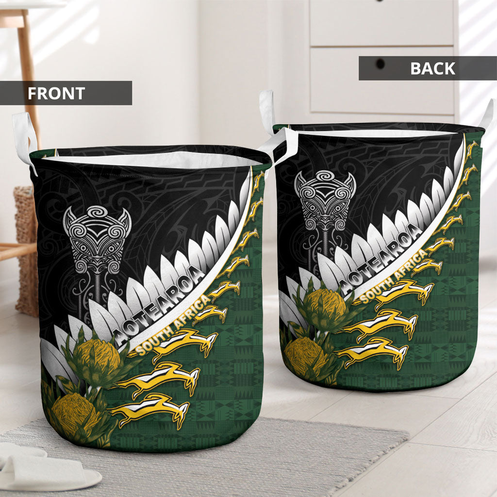 Rugby New Zealand And South Africa Laundry Basket Silver Fern With Springboks LT05 - Polynesian Pride
