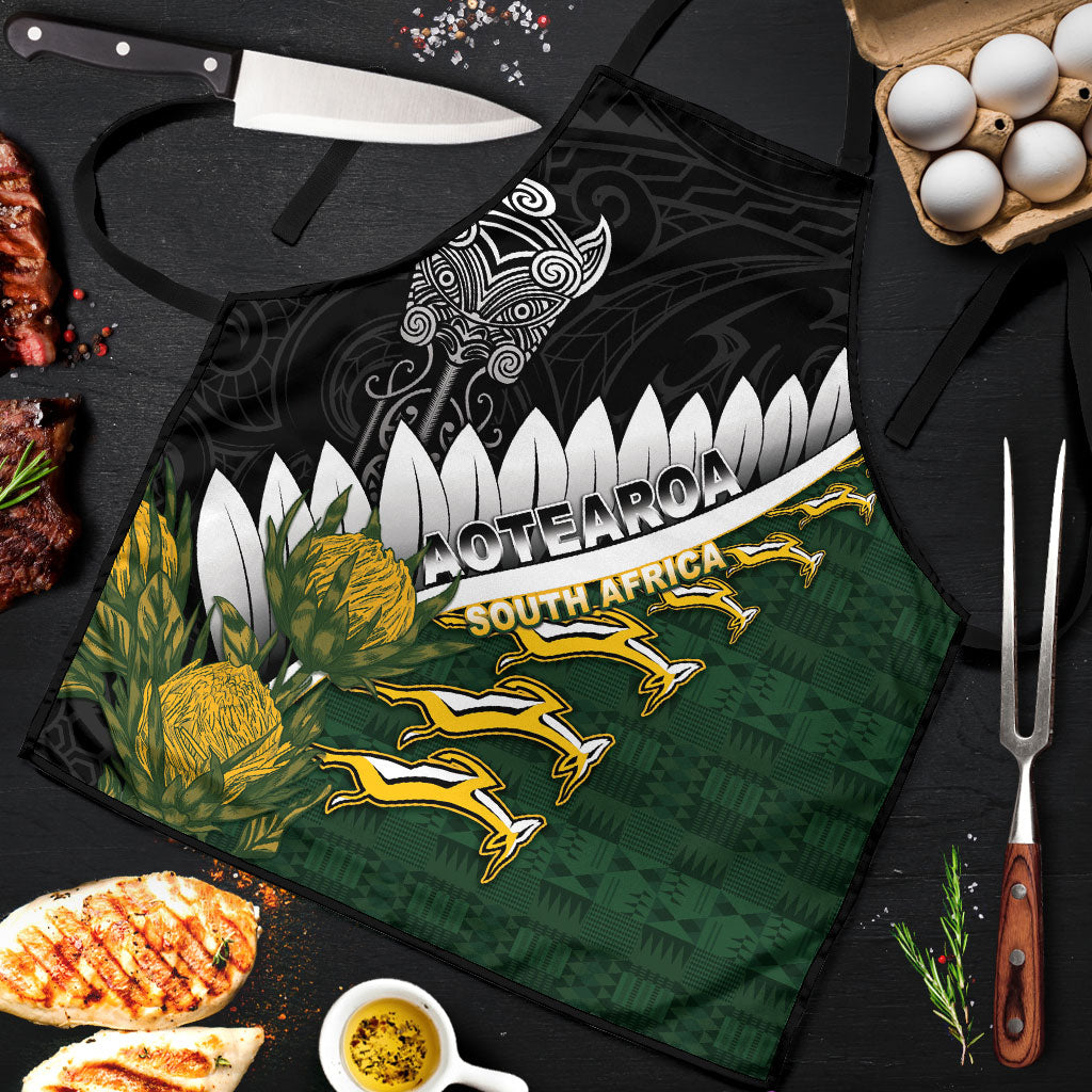 Rugby New Zealand And South Africa Apron Silver Fern With Springboks LT05 Black - Polynesian Pride