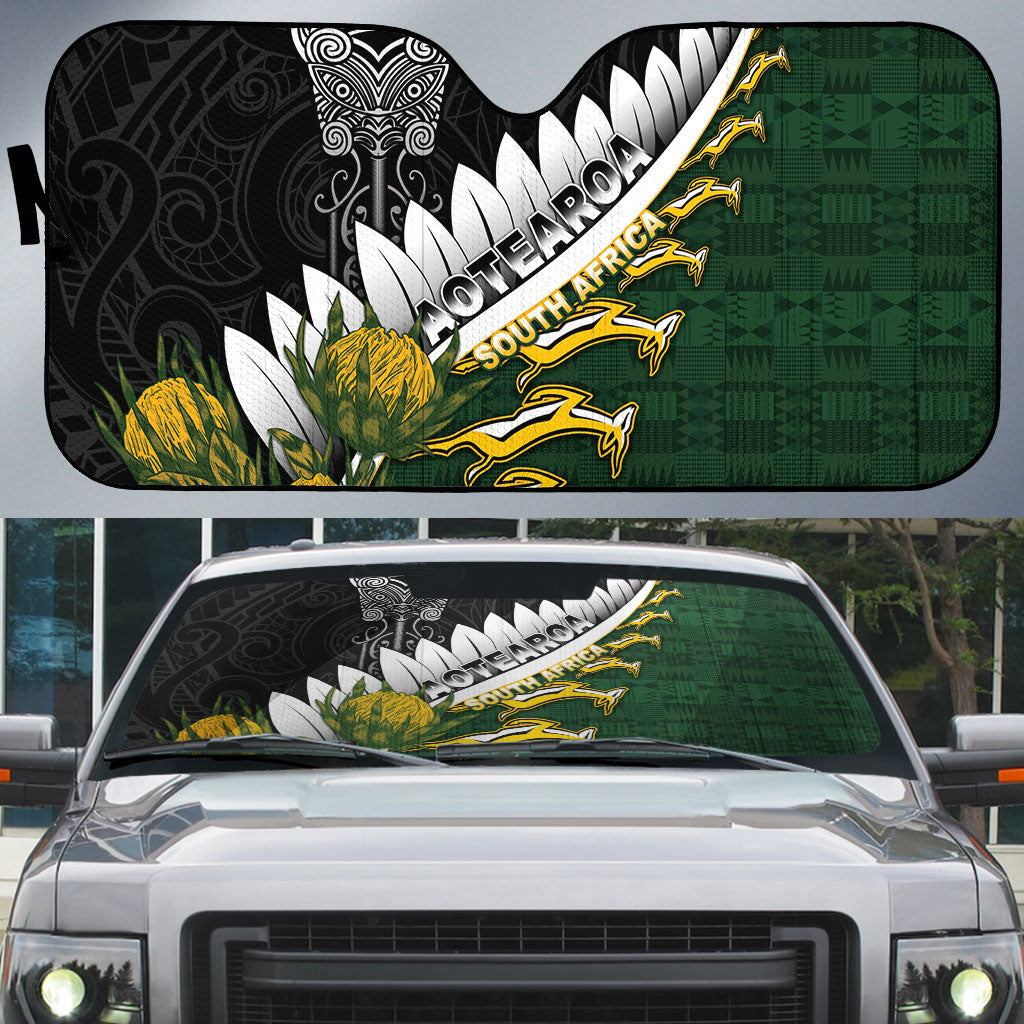 Rugby New Zealand And South Africa Auto Sun Shade Silver Fern With Springboks