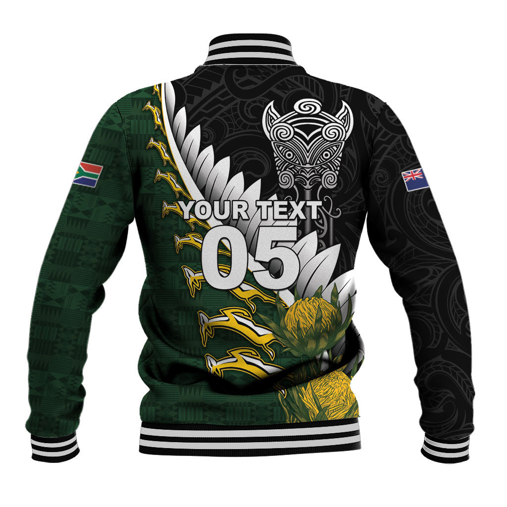 Custom Rugby New Zealand And South Africa Baseball Jacket Silver Fern With Springboks LT05 - Polynesian Pride