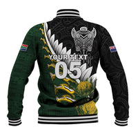 Custom Rugby New Zealand And South Africa Baseball Jacket Silver Fern With Springboks LT05 - Polynesian Pride