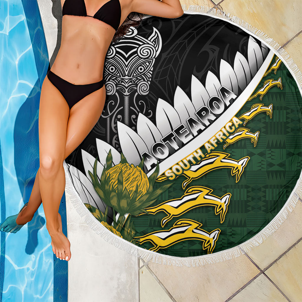 Rugby New Zealand And South Africa Beach Blanket Silver Fern With Springboks LT05 - Polynesian Pride