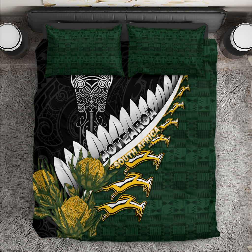 Rugby New Zealand And South Africa Bedding Set Silver Fern With Springboks LT05 Black - Polynesian Pride