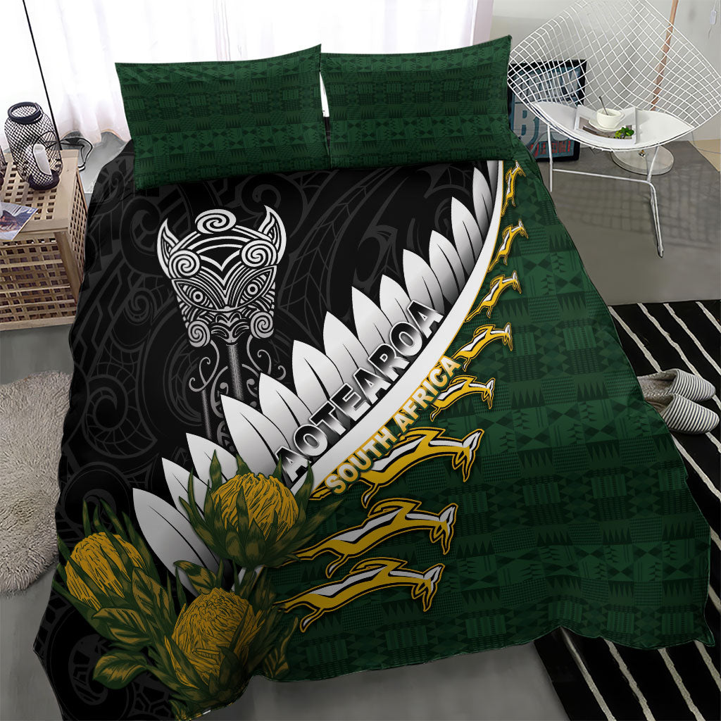 Rugby New Zealand And South Africa Bedding Set Silver Fern With Springboks LT05 - Polynesian Pride
