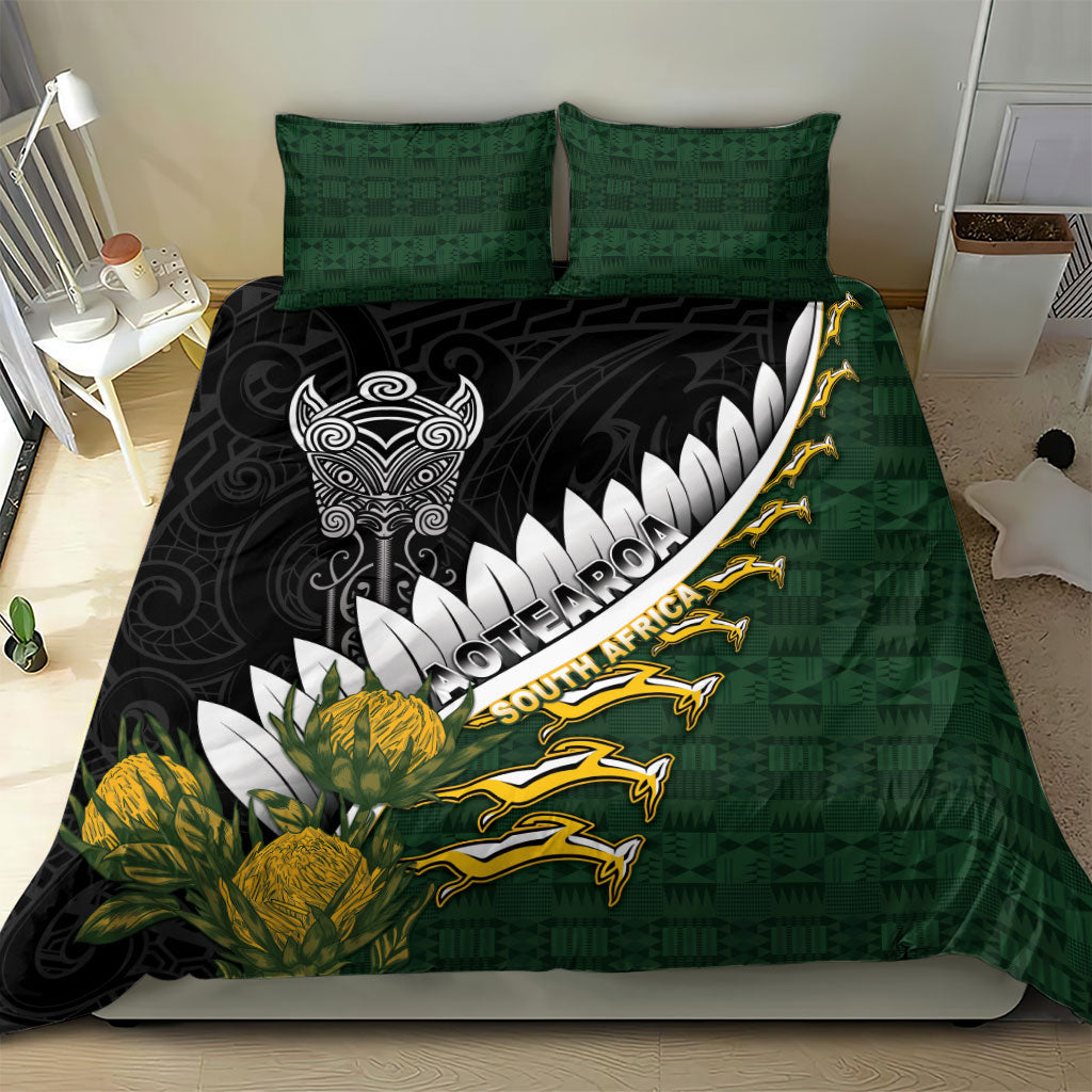 Rugby New Zealand And South Africa Bedding Set Silver Fern With Springboks LT05 - Polynesian Pride