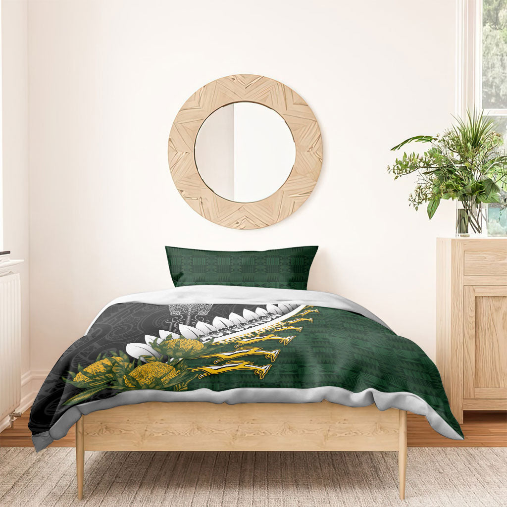 Rugby New Zealand And South Africa Bedding Set Silver Fern With Springboks LT05 - Polynesian Pride