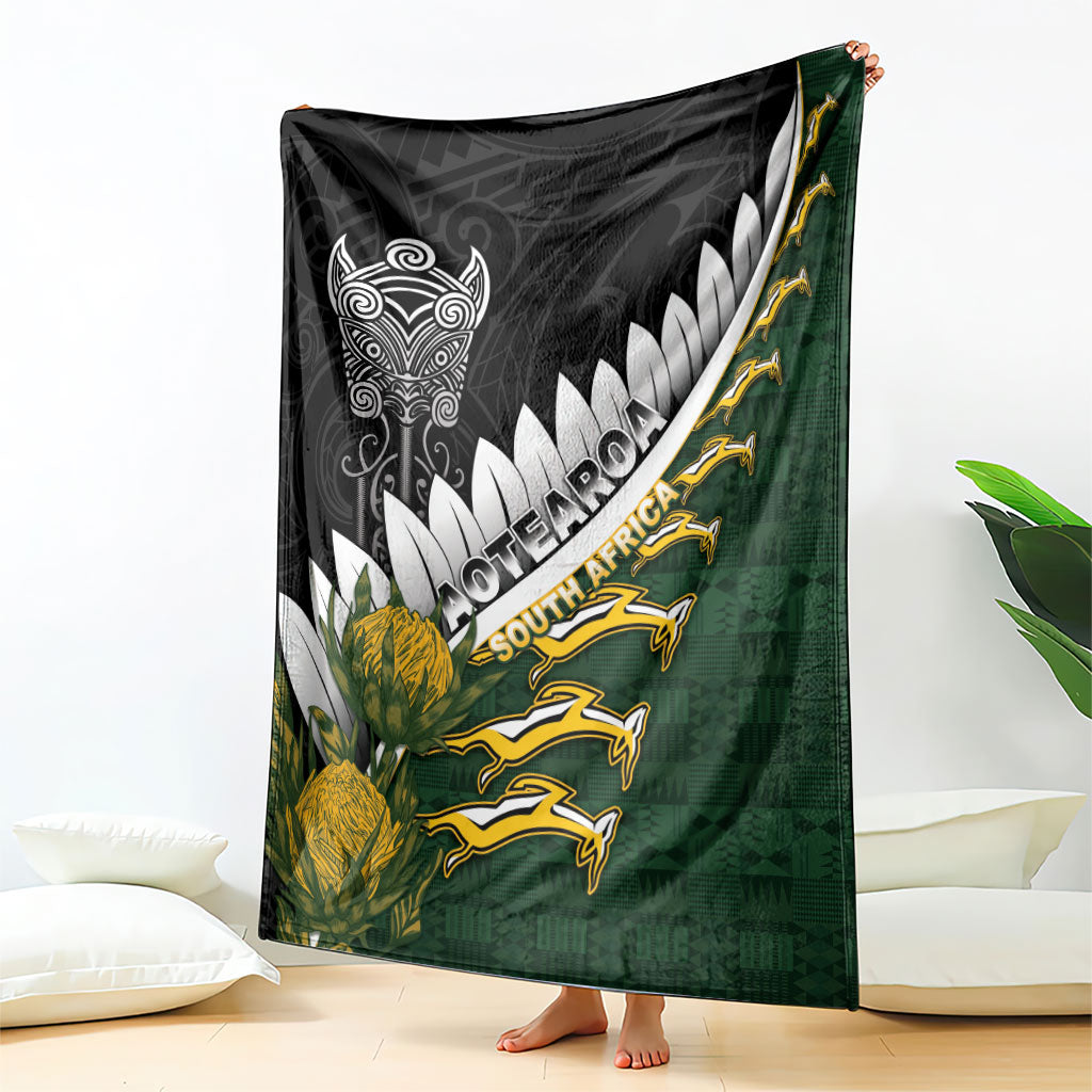 Rugby New Zealand And South Africa Blanket Silver Fern With Springboks LT05 - Polynesian Pride