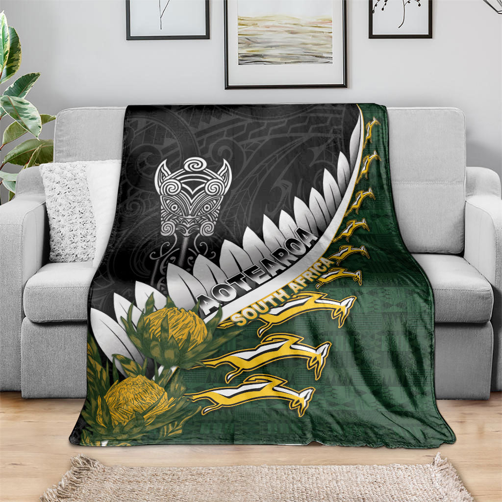 Rugby New Zealand And South Africa Blanket Silver Fern With Springboks LT05 - Polynesian Pride