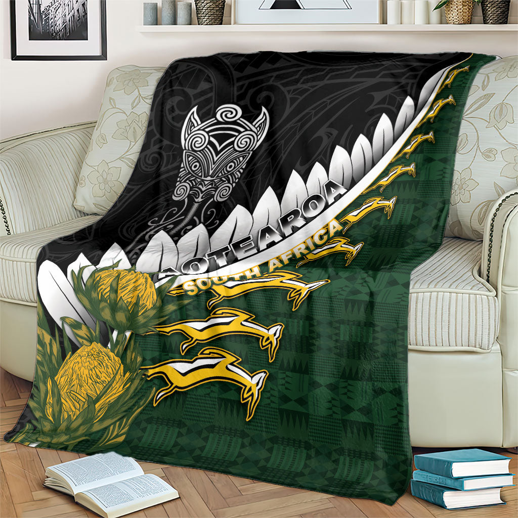 Rugby New Zealand And South Africa Blanket Silver Fern With Springboks LT05 - Polynesian Pride