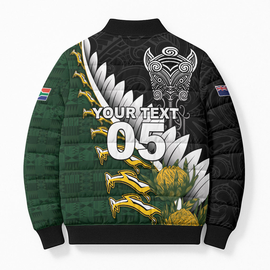 Custom Rugby New Zealand And South Africa Bomber Puffer Jacket Silver Fern With Springboks LT05 - Polynesian Pride