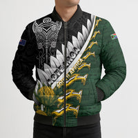 Custom Rugby New Zealand And South Africa Bomber Puffer Jacket Silver Fern With Springboks LT05 - Polynesian Pride