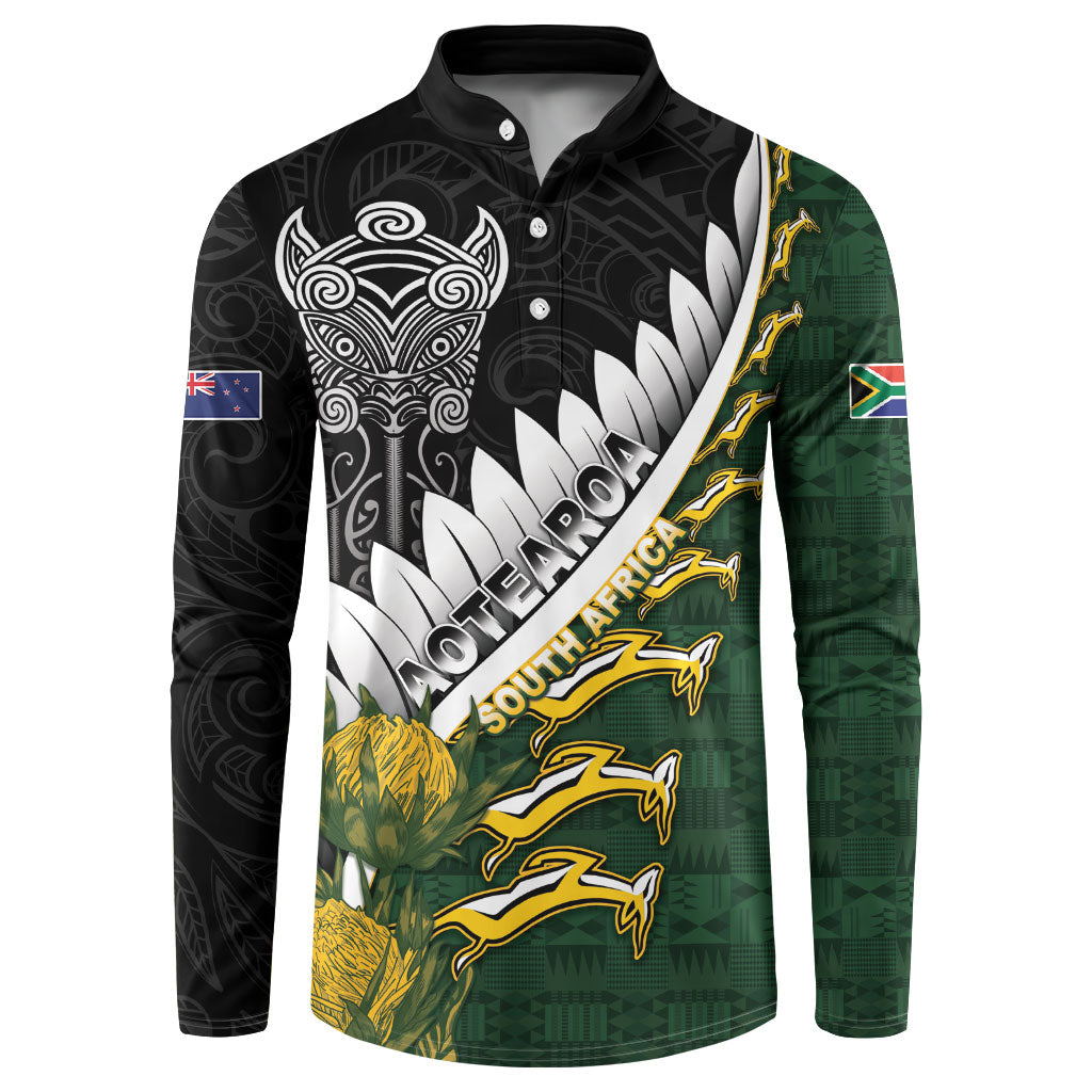 Custom Rugby New Zealand And South Africa Button Sweatshirt Silver Fern With Springboks