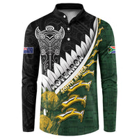 Custom Rugby New Zealand And South Africa Button Sweatshirt Silver Fern With Springboks LT05 Black - Polynesian Pride