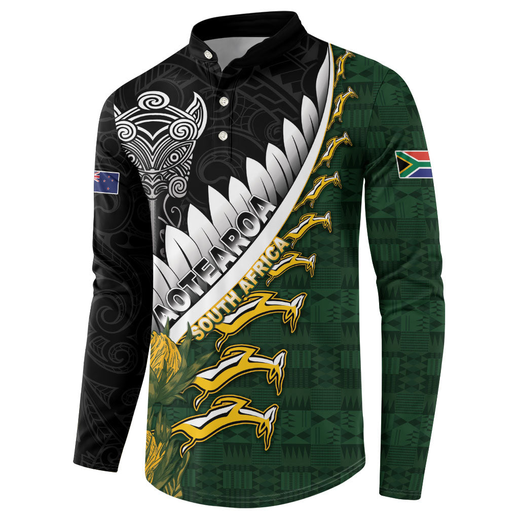 Custom Rugby New Zealand And South Africa Button Sweatshirt Silver Fern With Springboks LT05 - Polynesian Pride