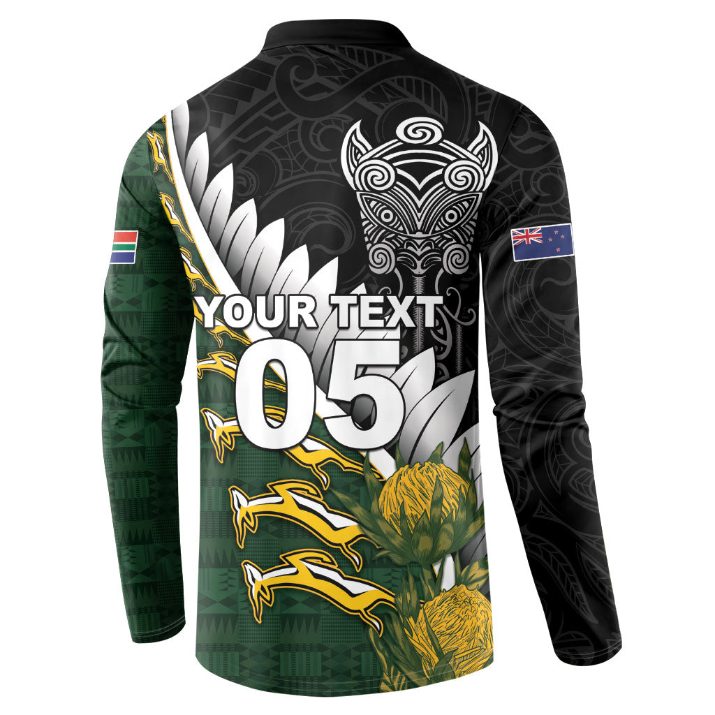 Custom Rugby New Zealand And South Africa Button Sweatshirt Silver Fern With Springboks LT05 - Polynesian Pride