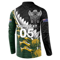 Custom Rugby New Zealand And South Africa Button Sweatshirt Silver Fern With Springboks LT05 - Polynesian Pride