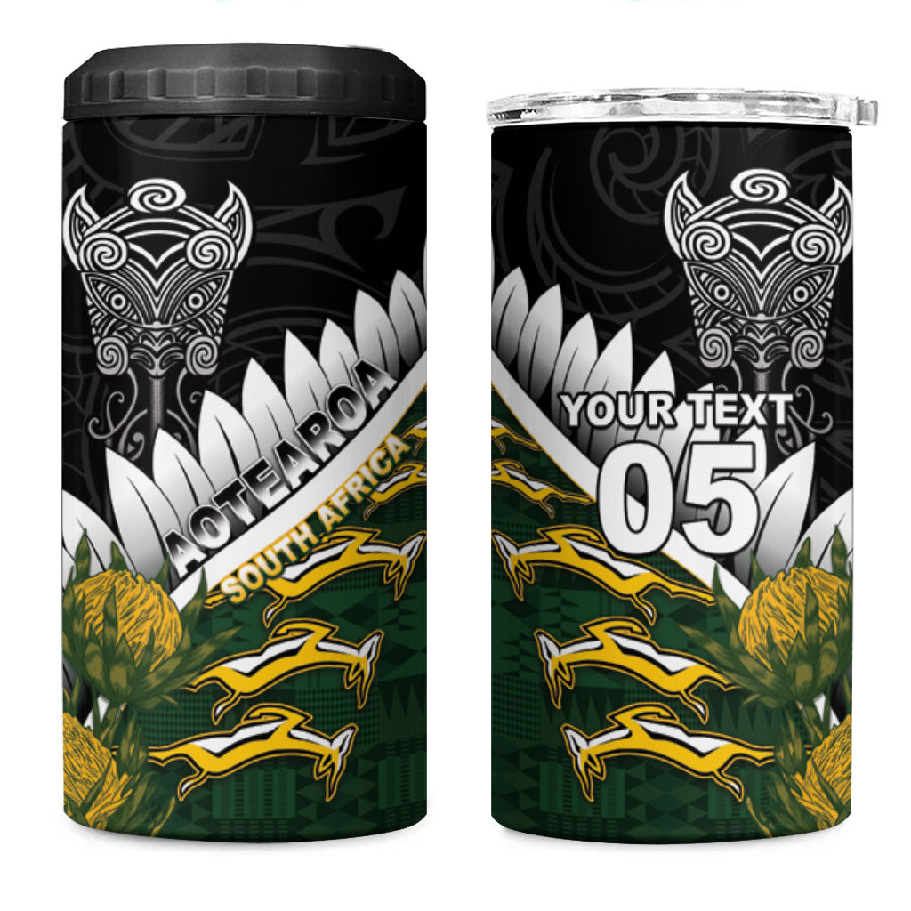 Custom Rugby New Zealand And South Africa 4 in 1 Can Cooler Tumbler Silver Fern With Springboks