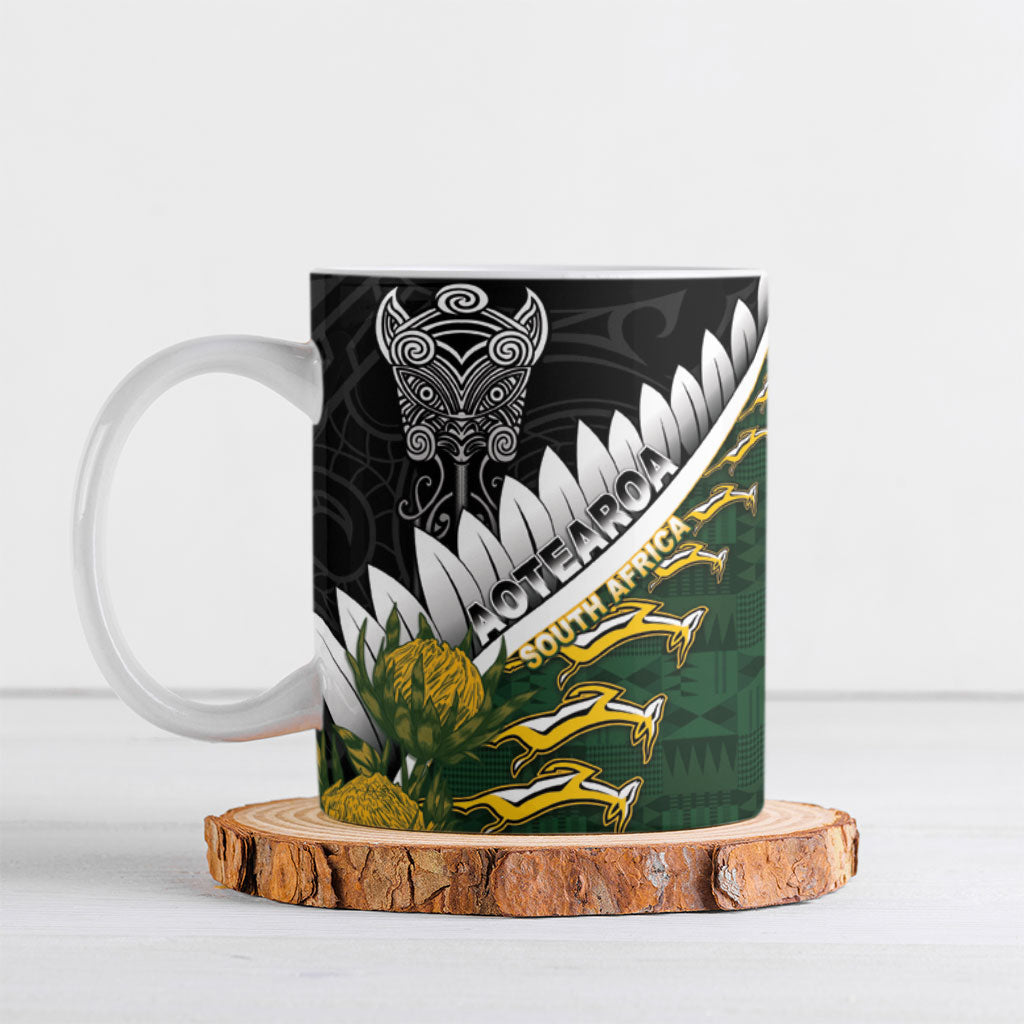 Custom Rugby New Zealand And South Africa Ceramic Mug Silver Fern With Springboks
