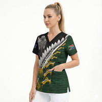 Custom Rugby New Zealand And South Africa Scrub Top Silver Fern With Springboks LT05 - Polynesian Pride