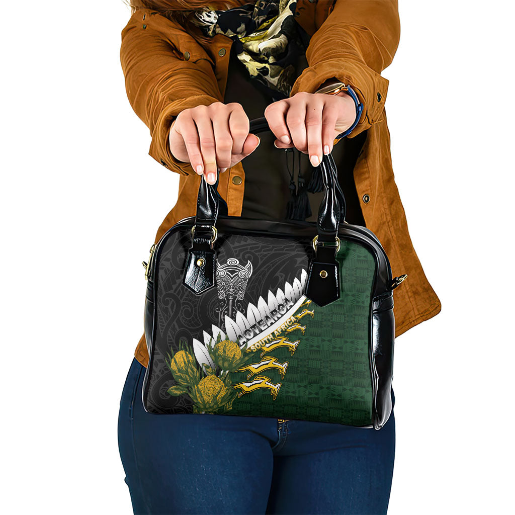 Rugby New Zealand And South Africa Shoulder Handbag Silver Fern With Springboks