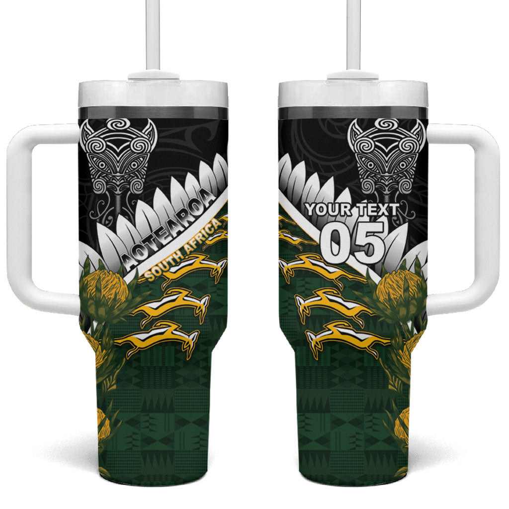 Custom Rugby New Zealand And South Africa Tumbler With Handle Silver Fern With Springboks LT05 One Size: 40 oz Black - Polynesian Pride